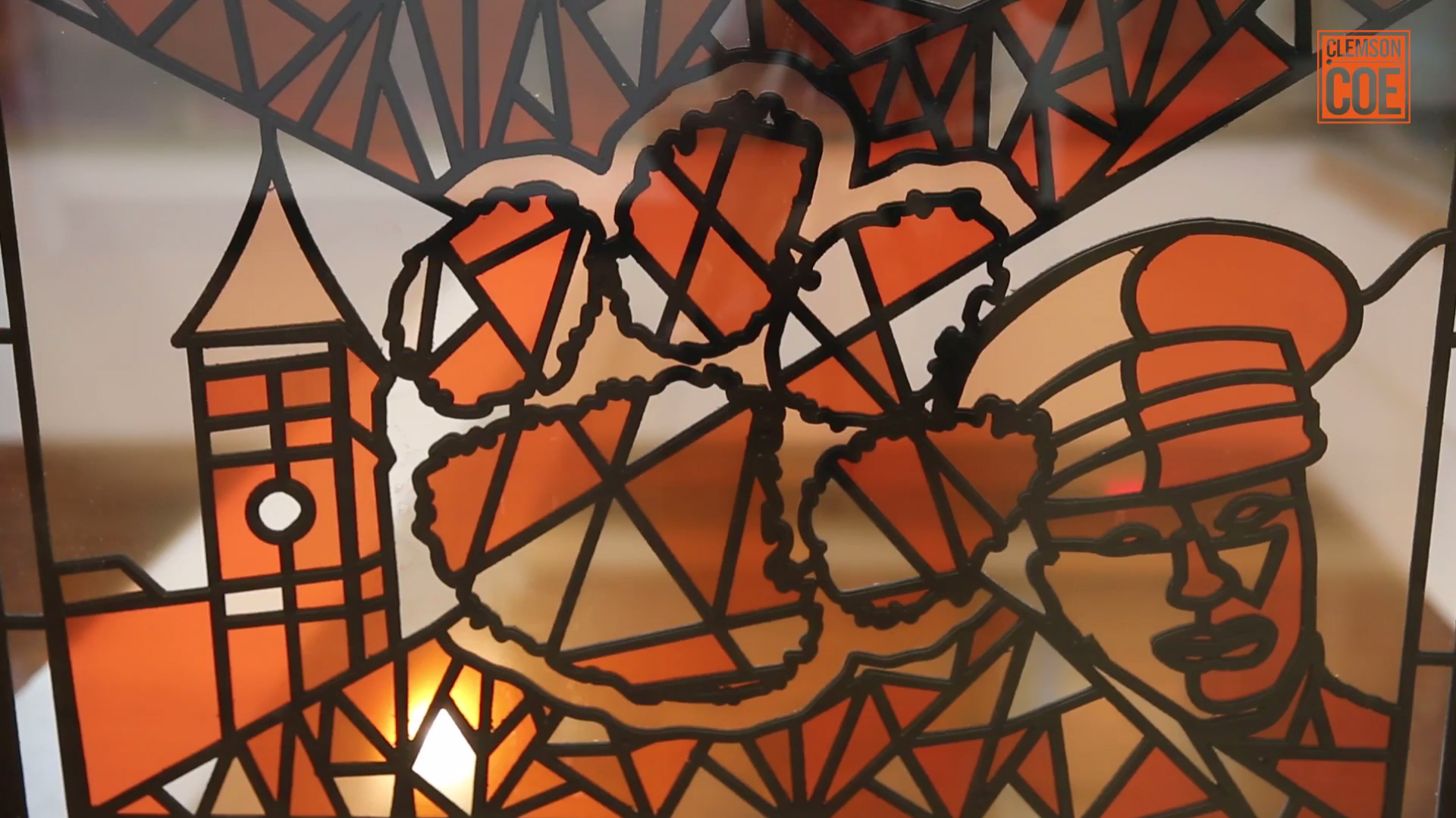 A Clemson-themed stained-glass art piece